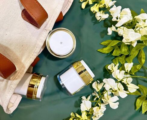 HOURGLOW Gold Airless Pump Jar 1.7 OZ 3pck, Empty Refillable Cosmetic Pump Bottle for Moisturizer, Cream, Lotion, Toiletries, Skincare, Travel Toiletries, Travel Essentials, Must Haves in Saudi Arabia