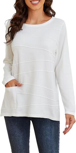 سترات نسائية من SPARKLE & SKY بلوفر خفيف الوزن ورقبة دائرية وأكمام طويلة وسترات متماسكة مع جيوب للنساء in Kuwait