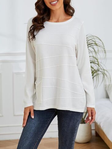 سترات نسائية من SPARKLE & SKY بلوفر خفيف الوزن ورقبة دائرية وأكمام طويلة وسترات متماسكة مع جيوب للنساء in Kuwait