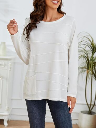 سترات نسائية من SPARKLE & SKY بلوفر خفيف الوزن ورقبة دائرية وأكمام طويلة وسترات متماسكة مع جيوب للنساء in Kuwait