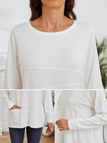 سترات نسائية من SPARKLE & SKY بلوفر خفيف الوزن ورقبة دائرية وأكمام طويلة وسترات متماسكة مع جيوب للنساء in Kuwait