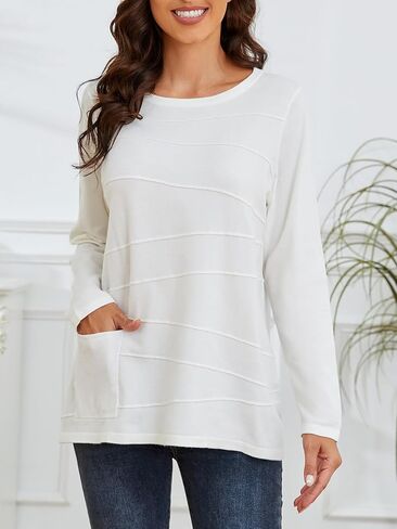 سترات نسائية من SPARKLE & SKY بلوفر خفيف الوزن ورقبة دائرية وأكمام طويلة وسترات متماسكة مع جيوب للنساء in Kuwait