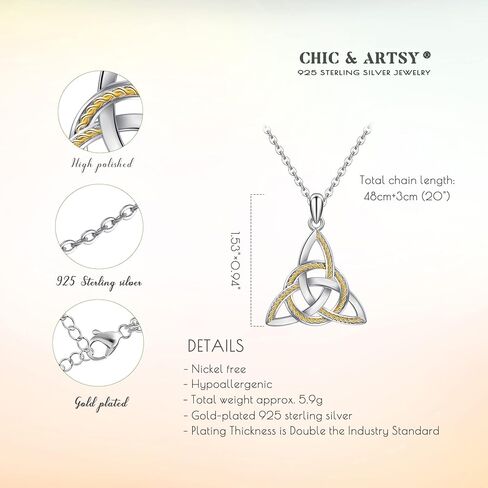 CHIC ARTSY 925 Sterling Silver Irish Trinity Celtic Knot Necklaces Oxidized Good Luck Triskele Celtic Knot Fine Jewelry Goddess Of The Moon Pendants Necklace For Women Grandma, Mom, Aunt, Sister, Niece in Kuwait