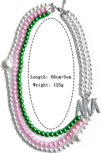 Personality Black Women sorority society ALPHA letter label Pink green multilayer pearl bead necklace, Pearl, Rhinestone in Kuwait