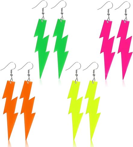 4 ازواج اقراط نيون بنمط الثمانينيات من جيلي، اقراط متدلية من الاكريليك بلون كاندي للنساء، اقراط متدلية ملونة رترو للنساء لحفلات الرقص التنكرية بنمط الثمانينيات in Kuwait