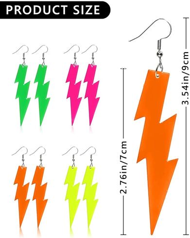 4 ازواج اقراط نيون بنمط الثمانينيات من جيلي، اقراط متدلية من الاكريليك بلون كاندي للنساء، اقراط متدلية ملونة رترو للنساء لحفلات الرقص التنكرية بنمط الثمانينيات in Kuwait