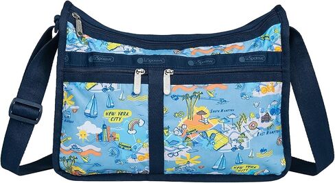 حقيبة LeSportsac City Retreat Deluxe للاستخدام اليومي + حقيبة مستحضرات تجميل، طراز 7507/Color F953، تصميم رسومي مميز لمدينة نيويورك وهامبتونز/مونتوك: الشواطئ وركوب القوارب وجيتني وركوب الدراجات in Saudi Arabia