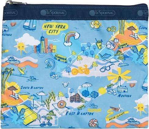 حقيبة LeSportsac City Retreat Deluxe للاستخدام اليومي + حقيبة مستحضرات تجميل، طراز 7507/Color F953، تصميم رسومي مميز لمدينة نيويورك وهامبتونز/مونتوك: الشواطئ وركوب القوارب وجيتني وركوب الدراجات in Saudi Arabia