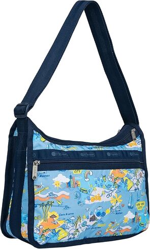 حقيبة LeSportsac City Retreat Deluxe للاستخدام اليومي + حقيبة مستحضرات تجميل، طراز 7507/Color F953، تصميم رسومي مميز لمدينة نيويورك وهامبتونز/مونتوك: الشواطئ وركوب القوارب وجيتني وركوب الدراجات in Saudi Arabia