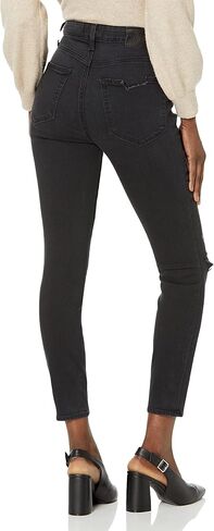 PAIGE Women's Cheeky Ankle with Ripped Knee Ultra High Rise Desinged for The Hourglass Shape in Black Pantheon in Saudi Arabia