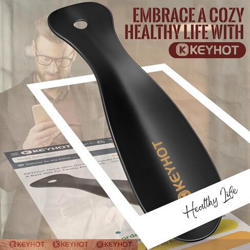 KEYHOT Metal Shoe Horn Small -7.5 Inch Mini Shoehorn -Stainless Steel Shoe Spoon Short for Seniors Kids (Black) in Saudi Arabia