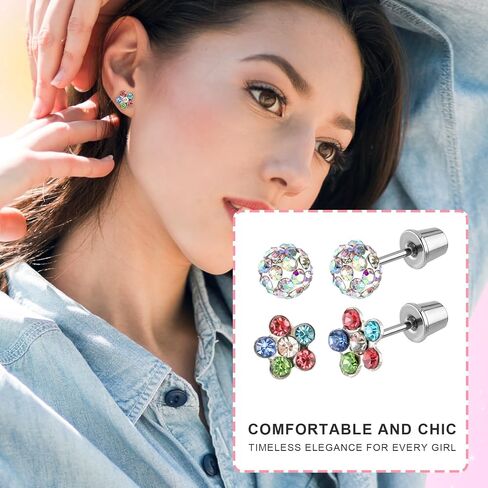 12 Pairs Cubic Zirconia Earrings for Women 316L Surgical Steel Flat Back Love Flowers Pearls Colourful Zirconia Earrings in Saudi Arabia