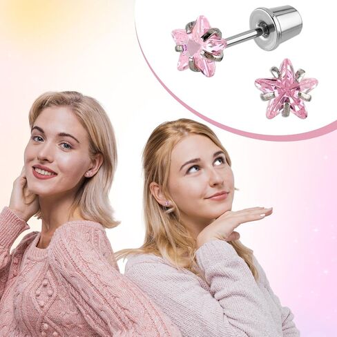 12 Pairs Cubic Zirconia Earrings for Women 316L Surgical Steel Flat Back Love Flowers Pearls Colourful Zirconia Earrings in Saudi Arabia