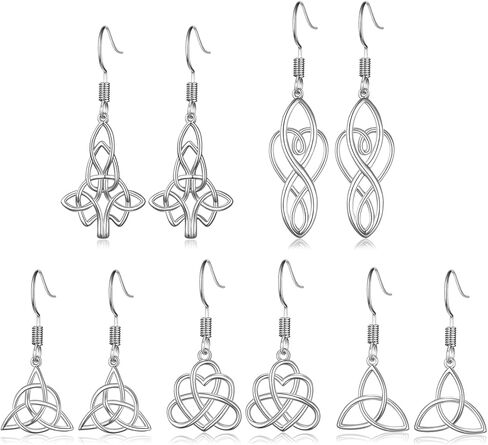 Multi Celtic Knot Dangle Earrings Set for Women, 18K White Gold Plated Silver Light Hypoallergenic Celtic Earrings, Pack of 3-5 Pairs in Kuwait