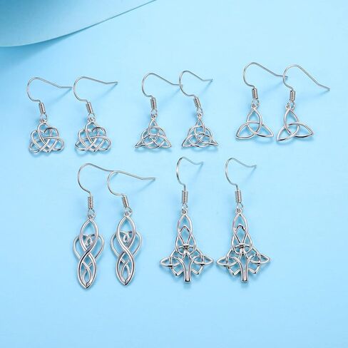 Multi Celtic Knot Dangle Earrings Set for Women, 18K White Gold Plated Silver Light Hypoallergenic Celtic Earrings, Pack of 3-5 Pairs in Kuwait