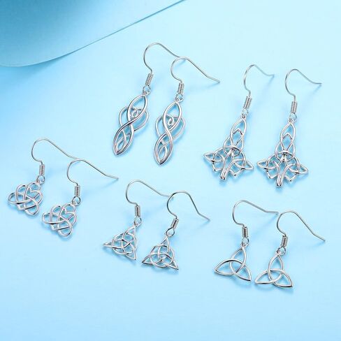 Multi Celtic Knot Dangle Earrings Set for Women, 18K White Gold Plated Silver Light Hypoallergenic Celtic Earrings, Pack of 3-5 Pairs in Kuwait