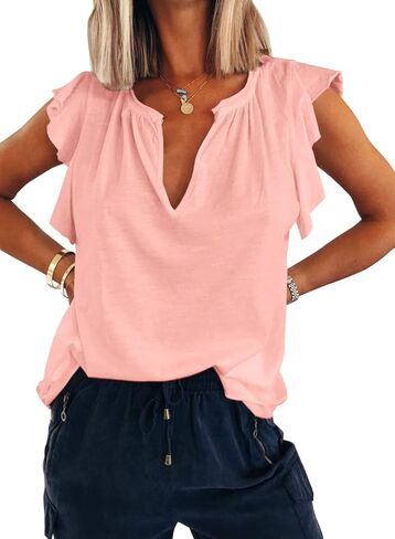 قمصان Kikula النسائية الصيفية اللطيفة العصرية ذات الأكمام القصيرة والرقبة على شكل حرف V، ملابس كاجوال أنيقة in Kuwait