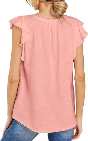 قمصان Kikula النسائية الصيفية اللطيفة العصرية ذات الأكمام القصيرة والرقبة على شكل حرف V، ملابس كاجوال أنيقة in Kuwait