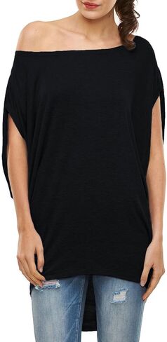 Womens Summer Casual Crew Neck T Shirts Sexy One Shoulder Off Batwing Oversized Blouse Tops in Kuwait