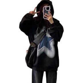 KOSUSANILL Women Y2k Star Graphic Zip Up Hoodie Long Sleeve Oversized Sweatshirt Jacket Vintage Aesthetic Streetwear