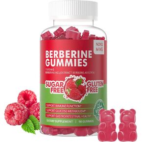 Berberine Gummies with Ceylon Cinnamon 1500mg High Potency Berberine HCL Supplement for Immune and Metabolism Support, Sugar Free Organic Berberine Gummies Raspberry Flavor