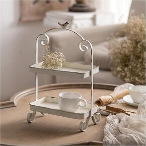 Decorative French Retro Distress Tray for Living Room and Hotel Tray Metal Iron White Trays for Home Decor 2-Tier Serving Tray Decor for Coffee Table