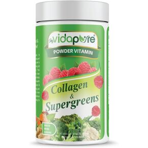 InstaSorb Collagen Peptides (Type I, III) + Supergreens – 30 Servings – Natural Raspberry Flavor – Grass-Fed – Pasture-Raised – Premium Quality Protein – Non-GMO (321.6 Gram)