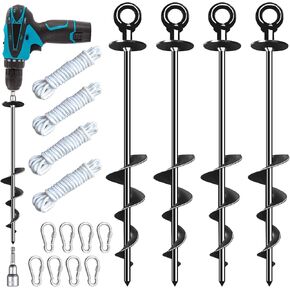 Trampoline Anchors, 4 Pack 18'' Heavy Duty Trampoline Stakes, Trampoline Anchors High Wind Heavy Duty, Trampoline Stakes Anchors High Wind, Ground Anchors Screw in