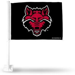 Rico Industries NCAA Arkansas State Red Wolves Black Double Sided Double Sided Car Flag - 16" x 19" - Strong Pole that Hooks Onto Car/Truck/Automobile