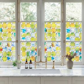 3D Stained Glass Window Privacy Film,Static Cling Removable Window Clings, Heat Control Sun Blocking,Decorative Privacy Window Film for Bathroom,Front Door,Home 17.3inch x 47.2inch