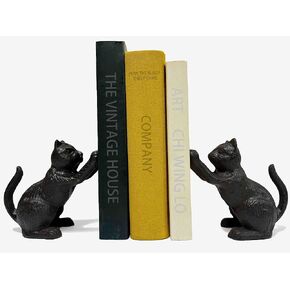 Cat Decorative Bookends, Unique Book Ends to Hold Books Heavy Duty for Office Desk, Vintage Antique Black Home Decor, Shelf Decoration, Modern Living Room Decor, 1Pair/2Piece 4.7''