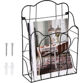 ZOOFOX Wall Mounted Magazine Holder, Metal Wire Hanging Wall File Organizer, Vertical Desktop Mail Paper Folder Holder Rack for Home, School, Office