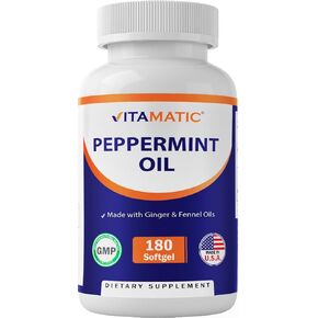 Vitamatic Peppermint Oil Gel with Ginger & Fennel Oils, 550mg per Serving, 180 Softgels
