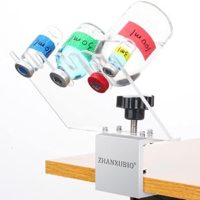 Medicine Vial Holder Transparent Hands Free Medication Vial Stand with 6 Slots, Adjustable Clamp Up to 1.5" Thick,Fits Different Size Bottles