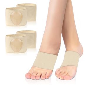 Foot Arch Support, 2 Pair Compression Arch Support Sleeves with Gel Pad Inside, Plantar Fasciitis Braces for Flat Foot, High Arch Pain Relief, Unisex (S, Beige)