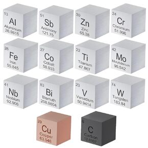 14 Pieces Element Cubes Set 0.59"Tungsten Cube Metal, Periodic-Table of Elements, Tungsten Molybdenum Titanium Nickel Copper Iron Niobium Cobalt 99.95% Purity, Laser Engraved, for Teaching, Gift, Coll