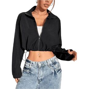 SweatyRocks Women's Collared Zip Up Sport Cropped Jacket Long Sleeve Running Athletic Jackets Outwear