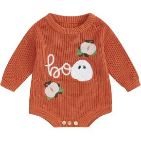 SAYOO Unisex Baby Girl Boy Halloween Romper Knitted Pumkin Face Bubble Sweater Bodysuit Jumpsuit One Piece Playsuit Clothes