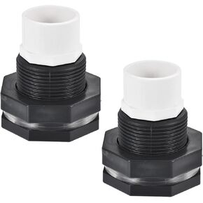 2 Pack PVC Bulkhead Fitting - Double Threaded Bulkhead Water Tank Connector, with Silicone Gasket, Apply to Aquariums, (G1 Female 1.83" Male, Gray)