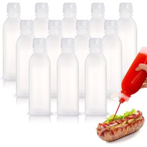 12 Pack Condiment Squeeze Bottles, 16 Oz Ketchup Mustard Bottles with Caps Scale, BPA-free Leak-proof Squirt Bottles for Sauces, Oil, Salad Dressings, Honey