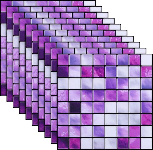 GARNECK Mosaic Wall Tile Stickers Purple Decorative Removable Waterproof DIY Self Adhesive Peel and Stick Wallpaper for Floor Kitchen Bathroom in Saudi Arabia