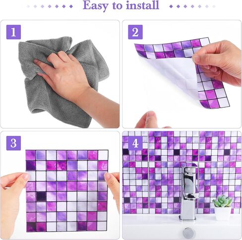 GARNECK Mosaic Wall Tile Stickers Purple Decorative Removable Waterproof DIY Self Adhesive Peel and Stick Wallpaper for Floor Kitchen Bathroom in Saudi Arabia