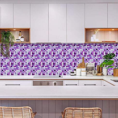 GARNECK Mosaic Wall Tile Stickers Purple Decorative Removable Waterproof DIY Self Adhesive Peel and Stick Wallpaper for Floor Kitchen Bathroom in Saudi Arabia