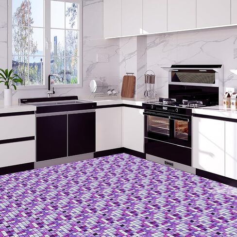 GARNECK Mosaic Wall Tile Stickers Purple Decorative Removable Waterproof DIY Self Adhesive Peel and Stick Wallpaper for Floor Kitchen Bathroom in Saudi Arabia