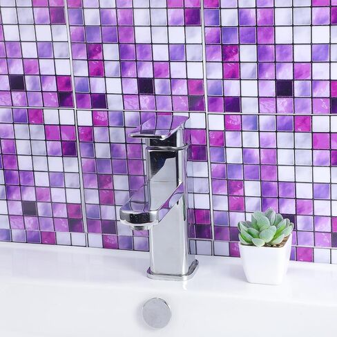 GARNECK Mosaic Wall Tile Stickers Purple Decorative Removable Waterproof DIY Self Adhesive Peel and Stick Wallpaper for Floor Kitchen Bathroom in Saudi Arabia
