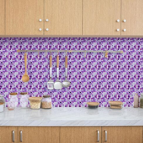 GARNECK Mosaic Wall Tile Stickers Purple Decorative Removable Waterproof DIY Self Adhesive Peel and Stick Wallpaper for Floor Kitchen Bathroom in Saudi Arabia