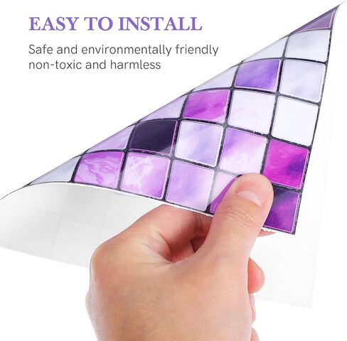 GARNECK Mosaic Wall Tile Stickers Purple Decorative Removable Waterproof DIY Self Adhesive Peel and Stick Wallpaper for Floor Kitchen Bathroom in Saudi Arabia