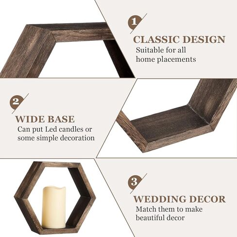 مجموعة فوانيس الشموع الخشبية المكونة من 16 قطعة تتضمن 8 قطع مركزية لحفلات الزفاف الريفية لفوانيس الشموع المزخرفة للطاولة و8 شموع LED مزخرفة عديمة اللهب لحفلات الزفاف، بني داكن، سداسي in Kuwait