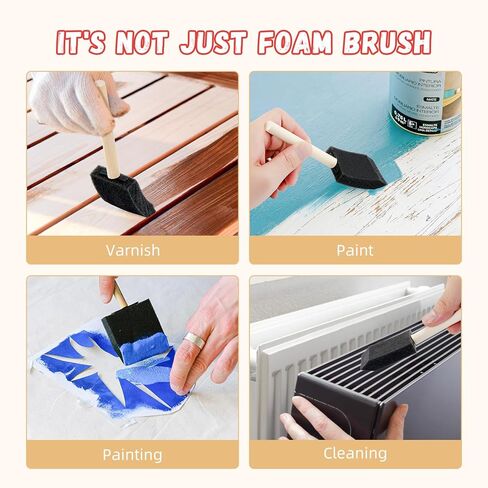 90 قطعة من فرش الطلاء الرغوية، فرش الطلاء الرغوية 1 بوصة، فرش إسفنجية للرسم، فرش إسفنجية بمقبض خشبي للرسم، الورنيش، والمشروعات اليدوية اليدوية in Kuwait