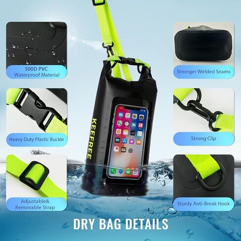 Waterproof Dry Bag,Roll Top Waterproof Backpack Phone Case Pouch for Travel,Kayaking,Rafting,Camping,Surfing,Boating,Hiking,Beach and Fishing (2 L Black+Black) in Saudi Arabia